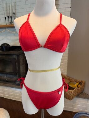 Vintage Y2K Guess Shimmer Red Triangle Top Bikini Set
